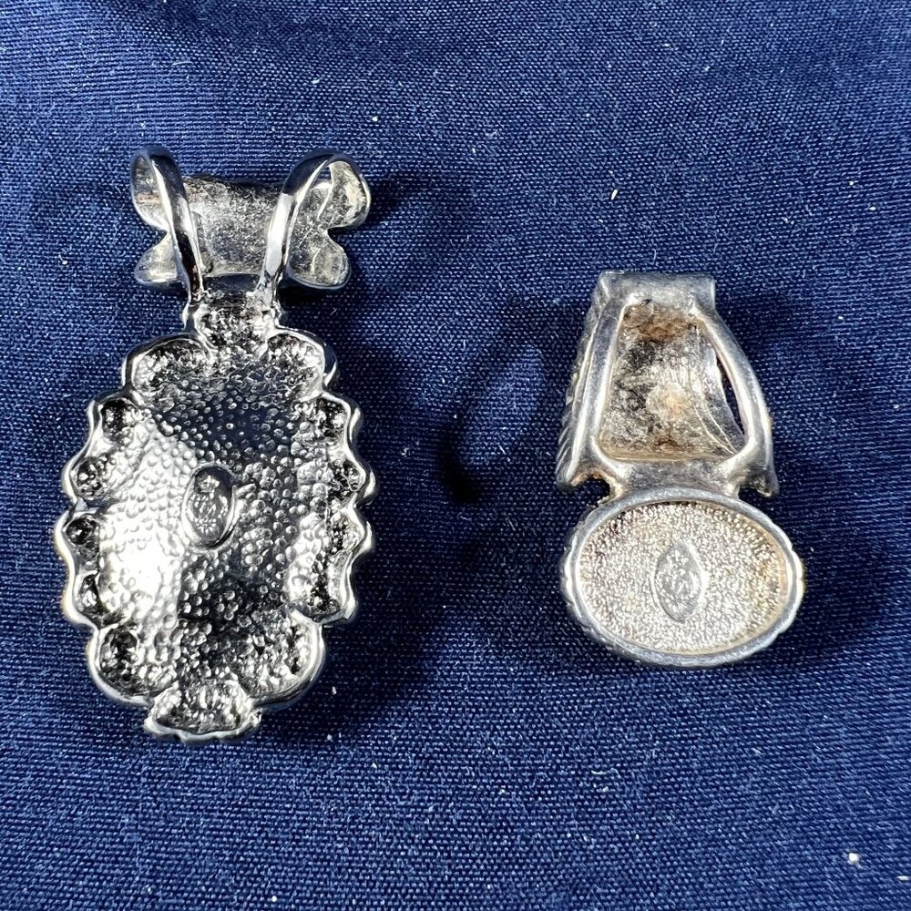 Vintage Sterling Silver Pendant Set With Blue & Black Stones Ornate Designs - Picture 2 of 6